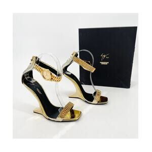 Giuseppe Zanotti for Christian Cowan Gold Watch Buckle Wedge Sandals IT 37.5